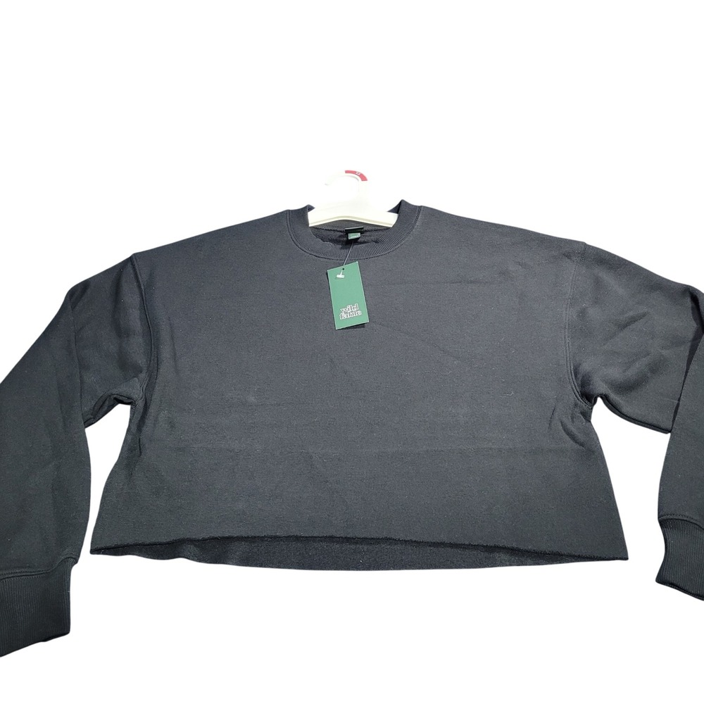 Wild Fable Womens XS Black Long Sleeve Raw Hem Cropped Sweatshirt Top